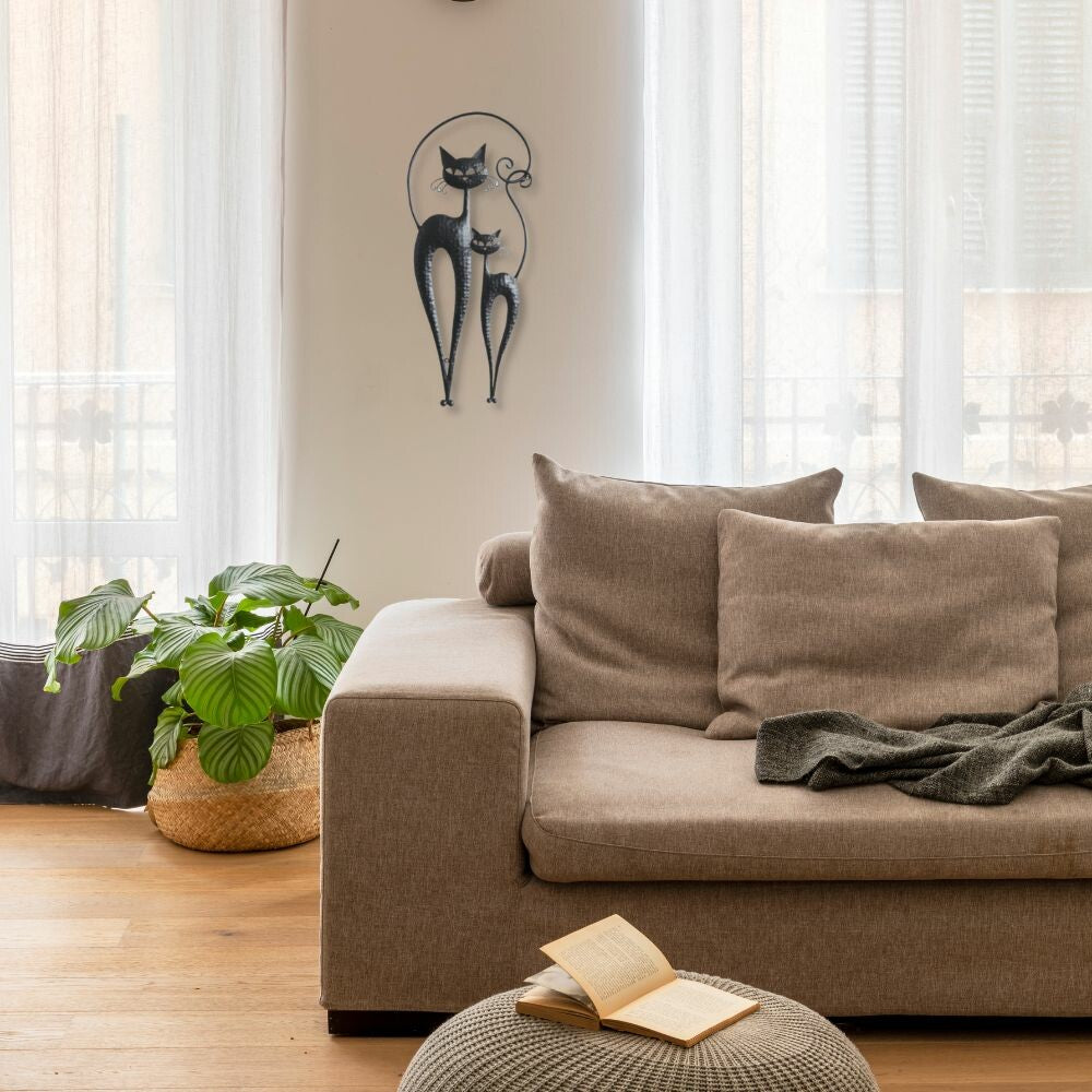 ウォールアクセント 壁飾り 壁掛け 2匹のネコ 黒