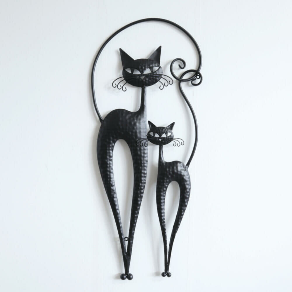 ウォールアクセント　壁飾り　壁掛け　2匹のネコ　黒