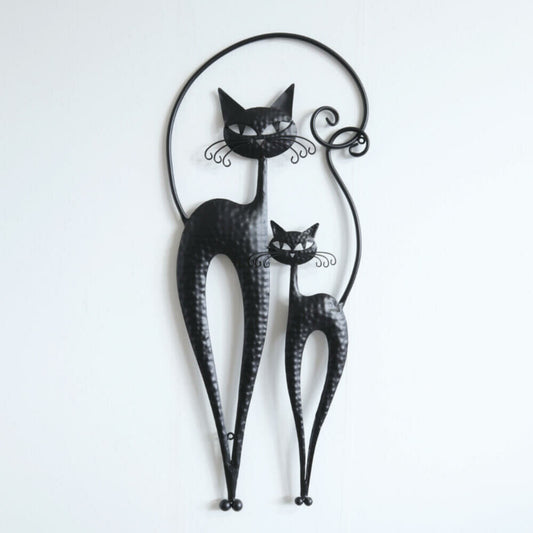 ウォールアクセント　壁飾り　壁掛け　2匹のネコ　黒