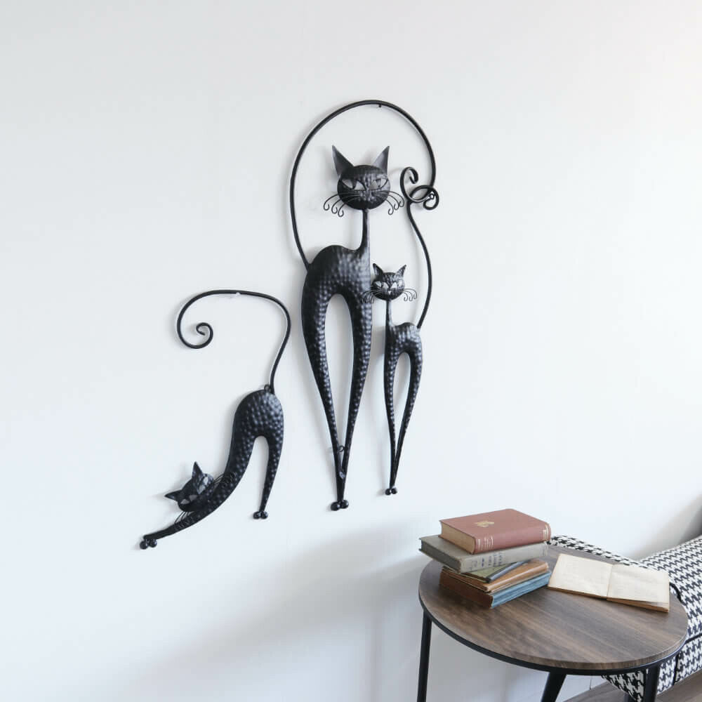 ウォールアクセント　壁飾り　壁掛け　2匹のネコ　黒