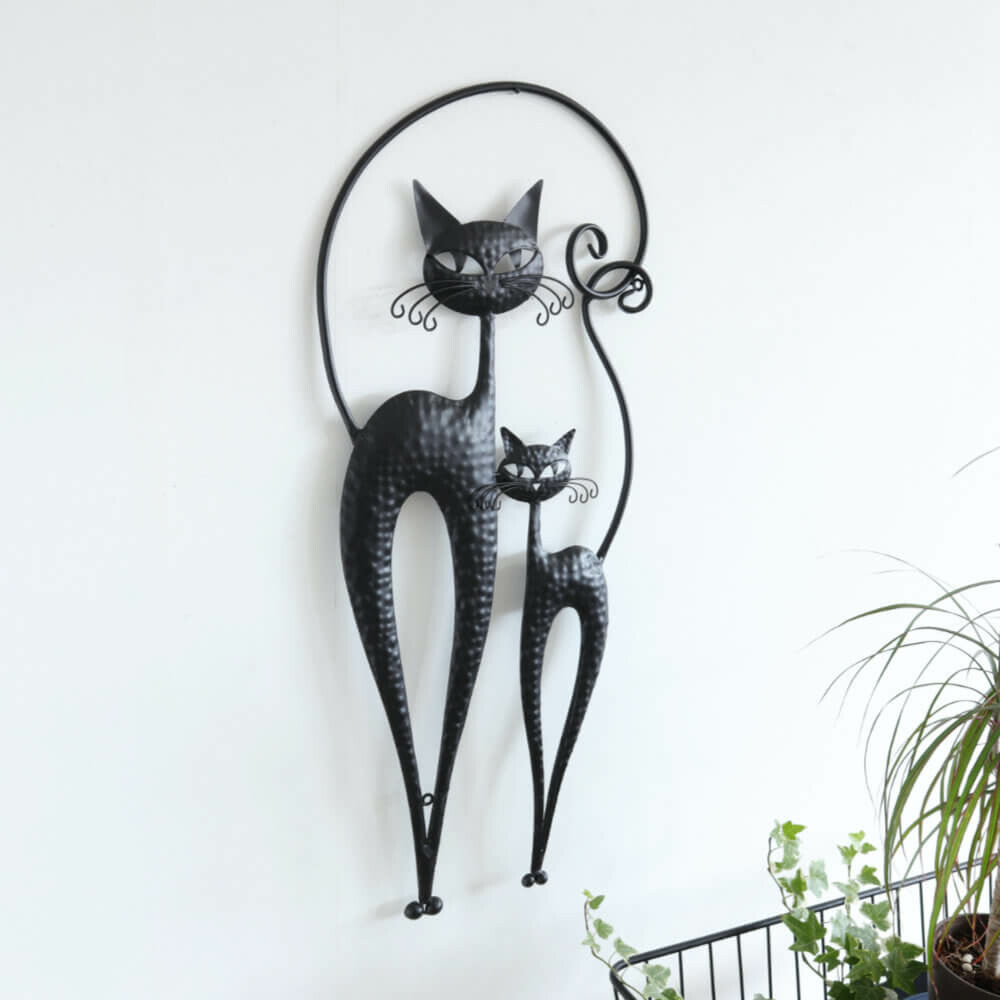 猫 壁飾り 猫の壁飾り メタルウォールアート サビ猫と花B ステンドグラス