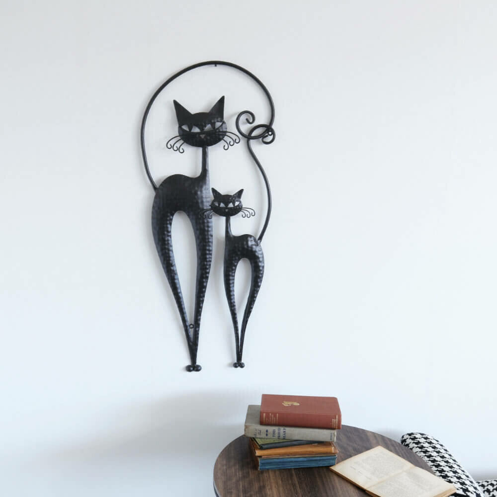 ウォールアクセント　壁飾り　壁掛け　2匹のネコ　黒