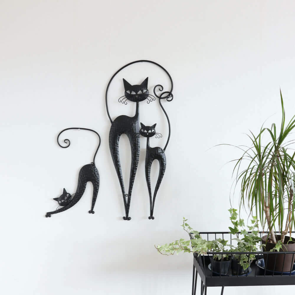 ウォールアクセント　壁飾り　壁掛け　2匹のネコ　黒