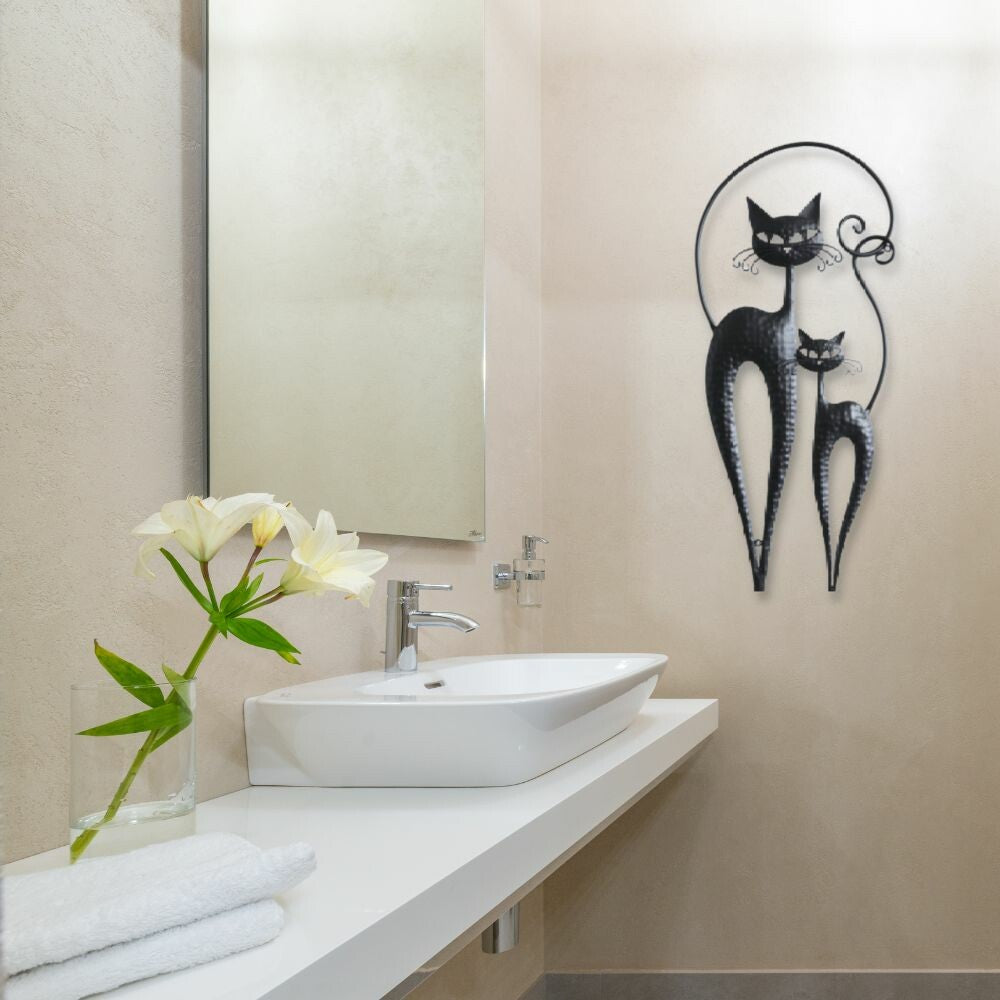ウォールアクセント　壁飾り　壁掛け　2匹のネコ　黒