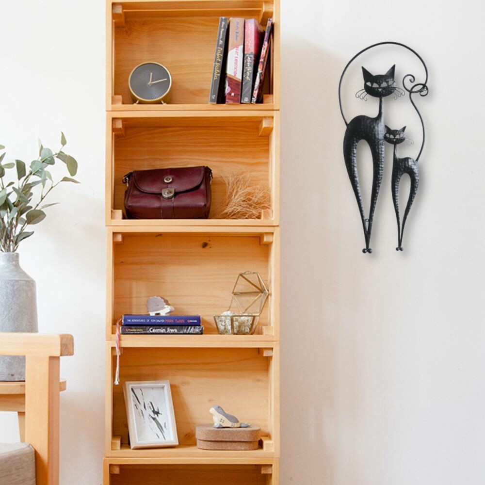 ウォールアクセント　壁飾り　壁掛け　2匹のネコ　黒