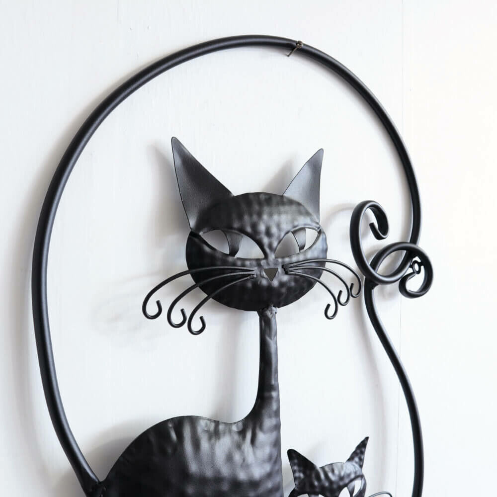 ウォールアクセント　壁飾り　壁掛け　2匹のネコ　黒
