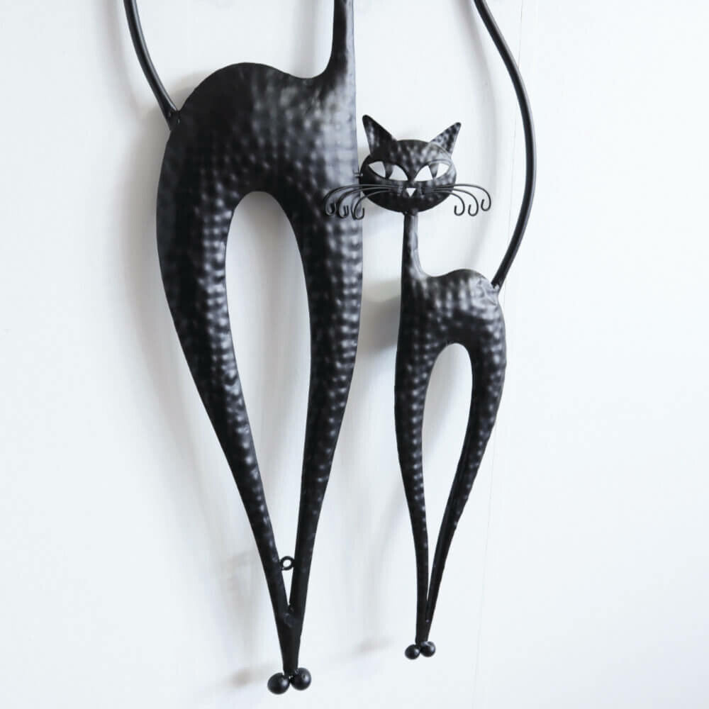 ウォールアクセント　壁飾り　壁掛け　2匹のネコ　黒