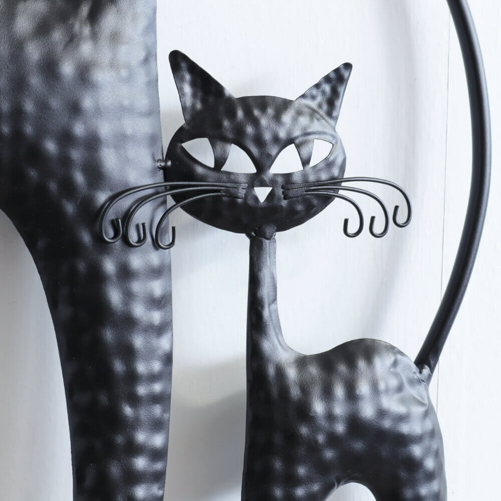ウォールアクセント　壁飾り　壁掛け　2匹のネコ　黒