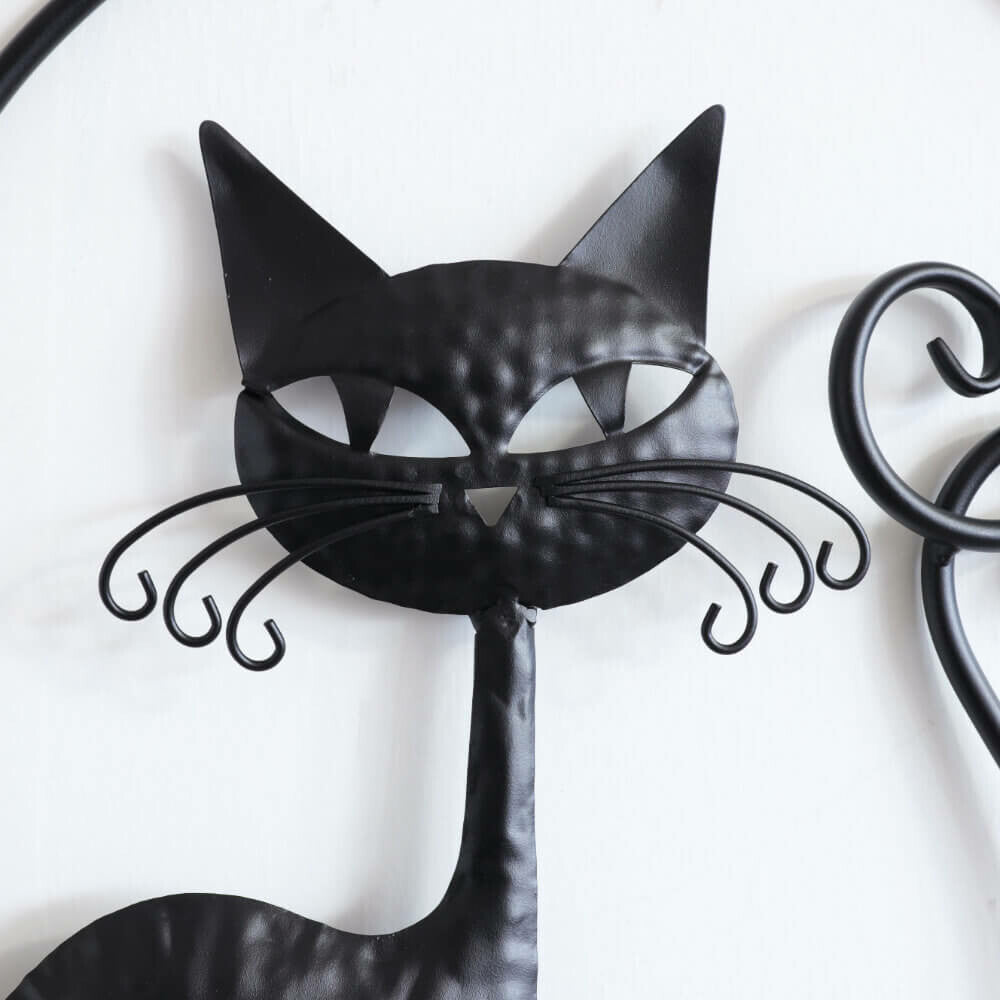 ウォールアクセント　壁飾り　壁掛け　2匹のネコ　黒