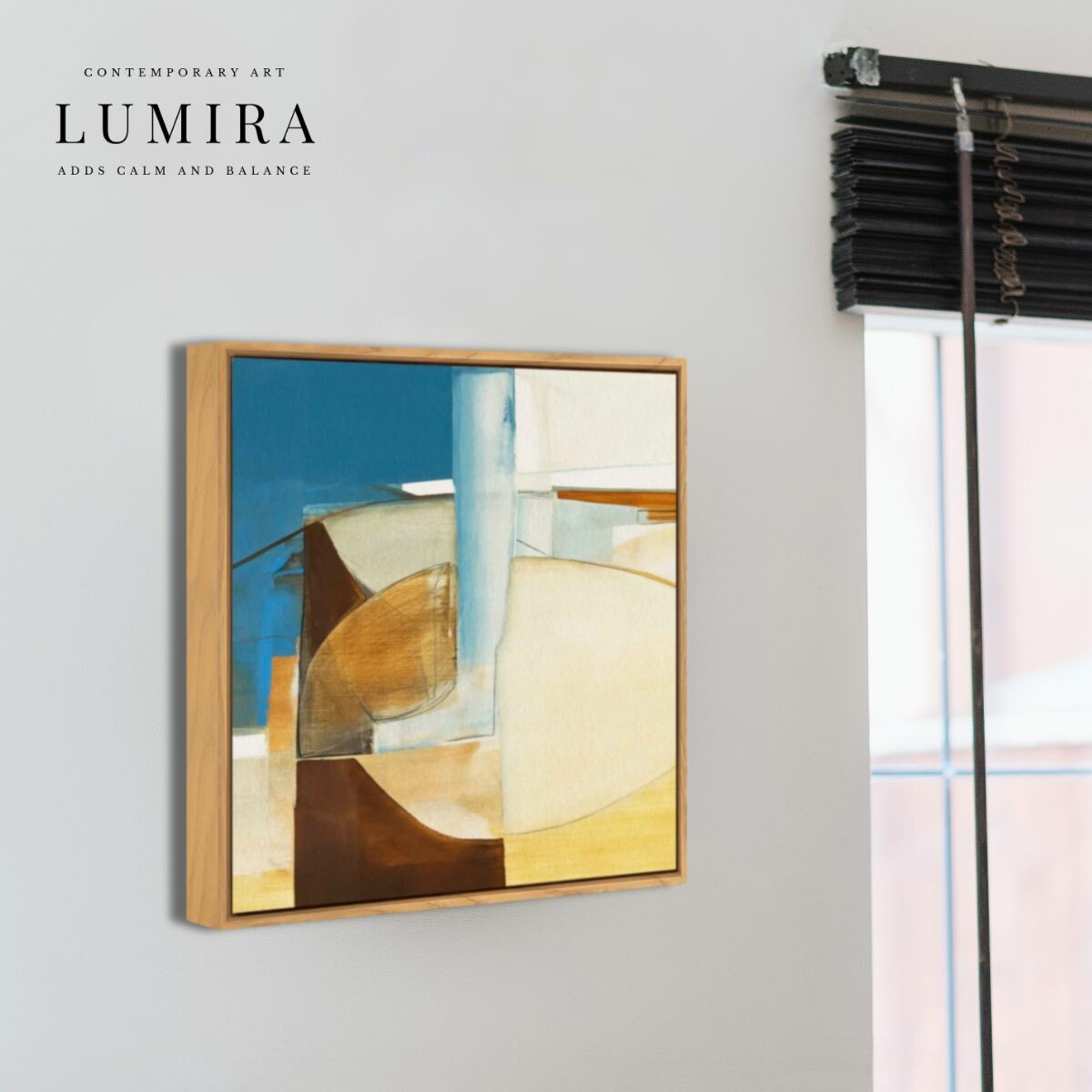 LUMIRA (ルミラ) デザインアート 32.5cm 正方形 アートパネル 北欧 シンプル モダン 絵 額付き ベージュ 青