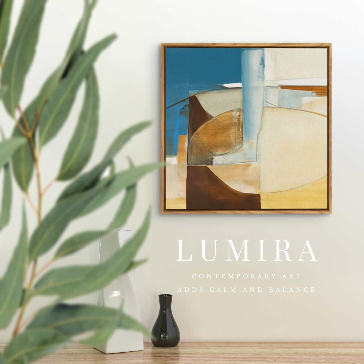 LUMIRA (ルミラ) デザインアート 32.5cm 正方形 アートパネル 北欧 シンプル モダン 絵 額付き ベージュ 青