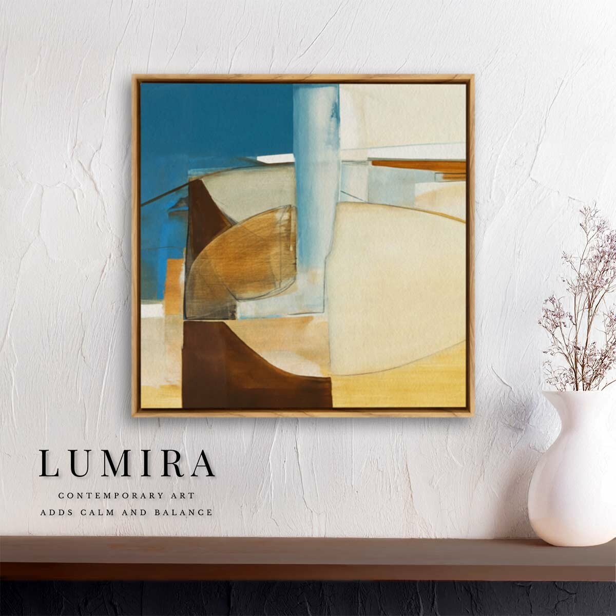 LUMIRA (ルミラ) デザインアート 32.5cm 正方形 アートパネル 北欧 シンプル モダン 絵 額付き ベージュ 青